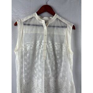 Cabi Womens Sleeveless Lace Blouse Medium White Polyester & Cotton